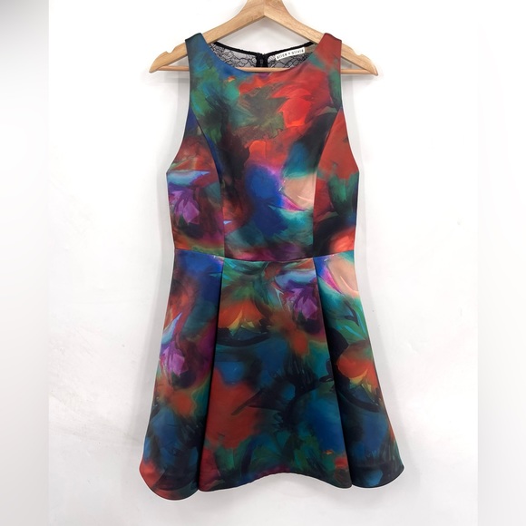 Alice + Olivia Dress Belia A-Line Watercolor Dress Multicolor Size 8 - Picture 3 of 7